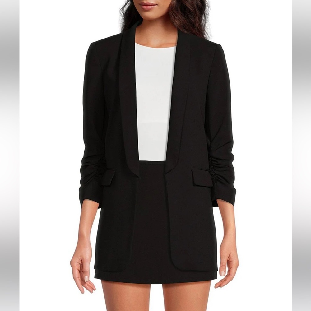 Gianni Bini Jemma Ruched 3/4 Sleeve Shawl Collar Twill Boyfriend Blazer Size 0